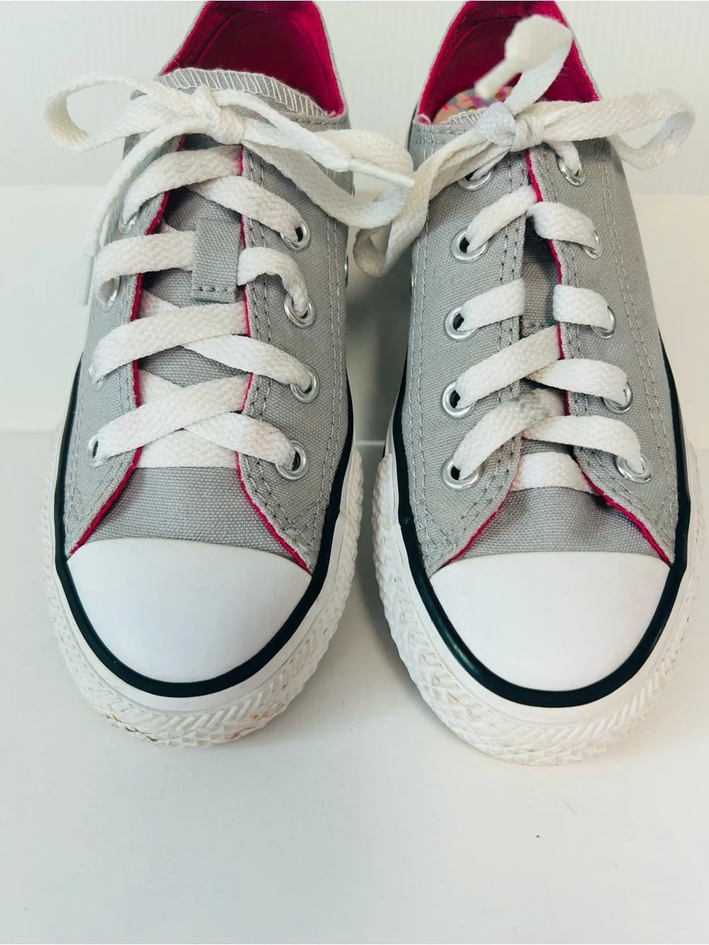 Converse All Star Double-Tongue Low-Top Grey Pink Canvas Sneakers Kids Size 12